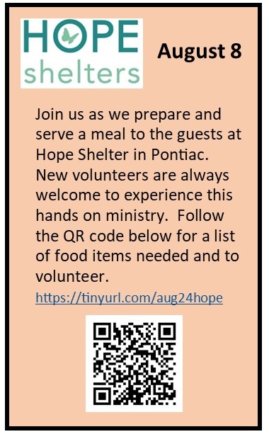 Hope Shelter Meal – August 8