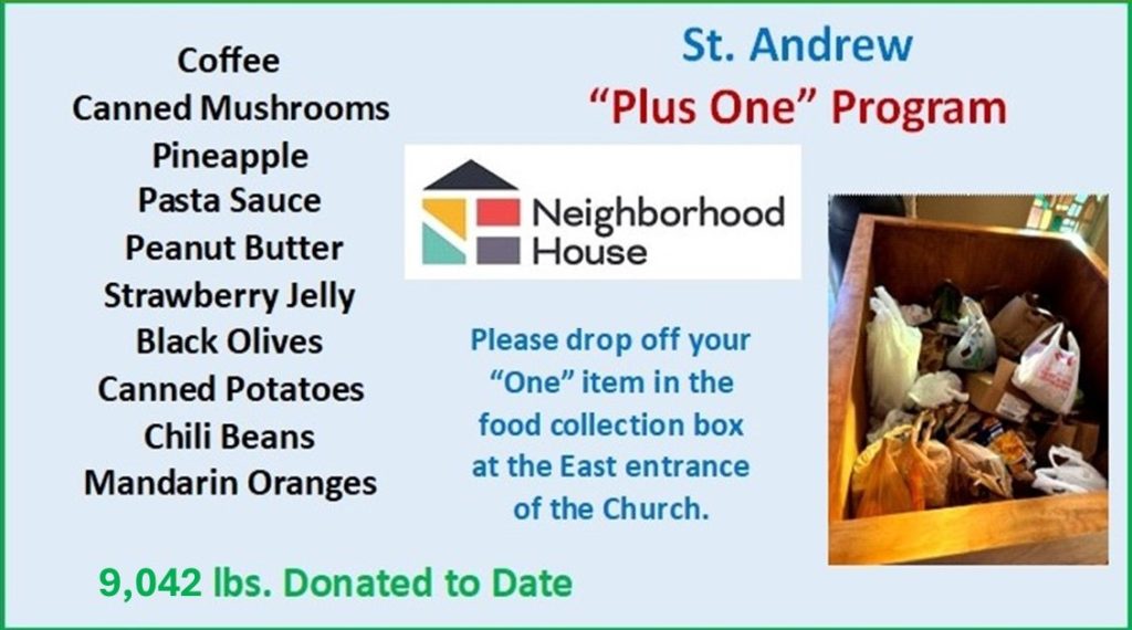 “PLUS ONE” Food Pantry Donations