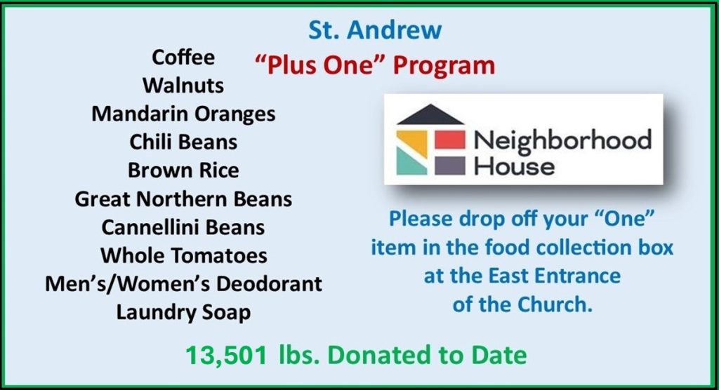 “PLUS ONE” Food Pantry Donations