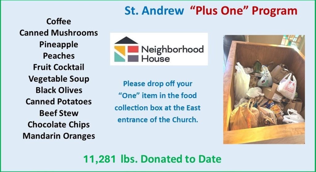 “PLUS ONE” Food Pantry Donations